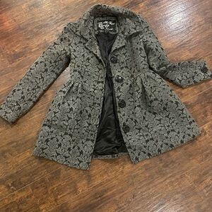 Damask Elegant Black and Gray Brocade Jacket Peplum Med